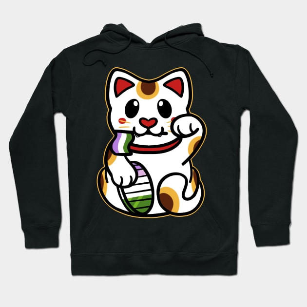 LGBTQ+ Pride Lucky Cat - Genderqueer Hoodie by leashonlife